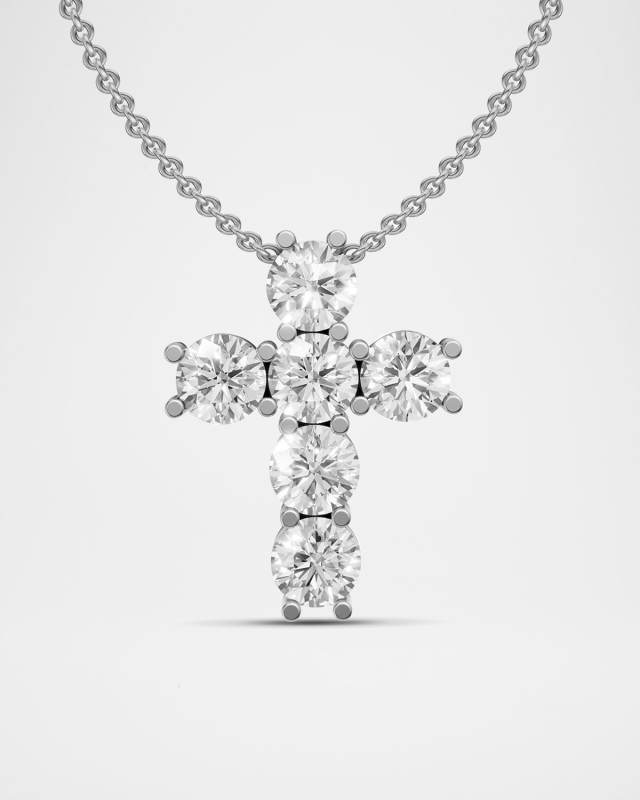 Lab Grown Diamond 18K White Gold Cross Pendant Necklace, 5.0tcw